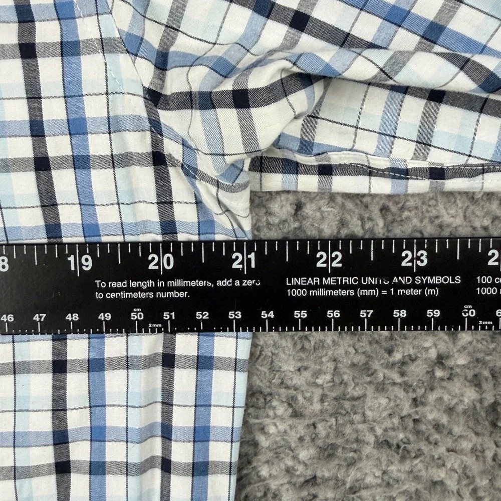 Banana Republic Men's M Blue‎ Plaid Untucked Fit Wrinkle Resistant Shirt Preppy